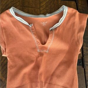 Coral blue and brown urban top